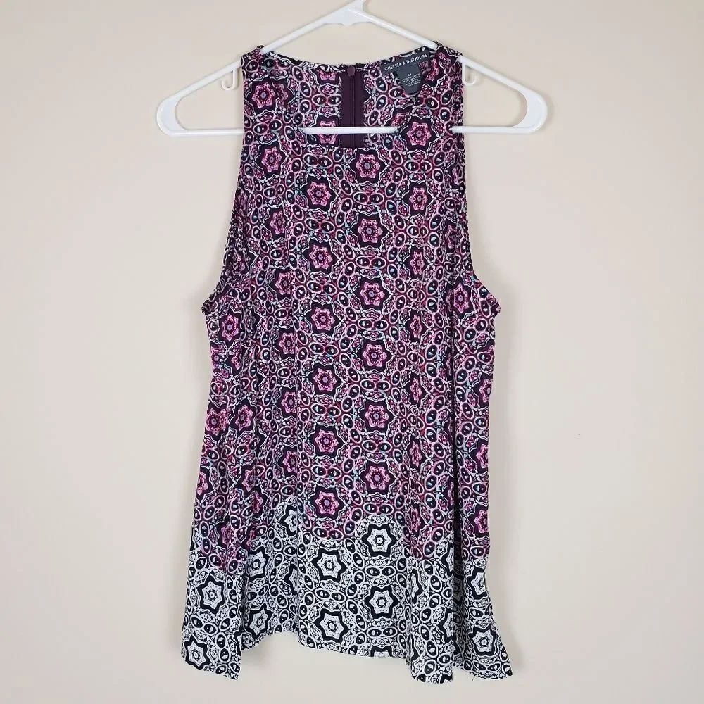 Chelsea & Theodore Purple Black Geometric Tank Size medium